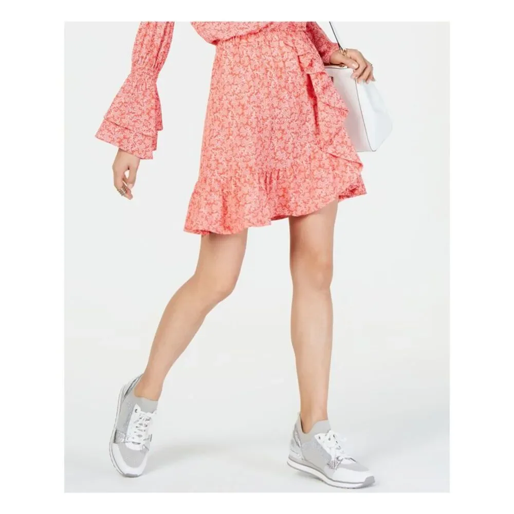 MICHAEL MICHAEL KORS Womens Coral Above The Knee Party Ruffled Skirt Petites PL